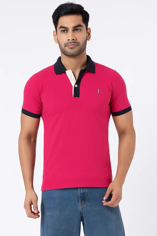 Dark_Pink_Half_Sleeve_Pure_Cotton_Fabric_Polo_T-Shirt_|_For_Men