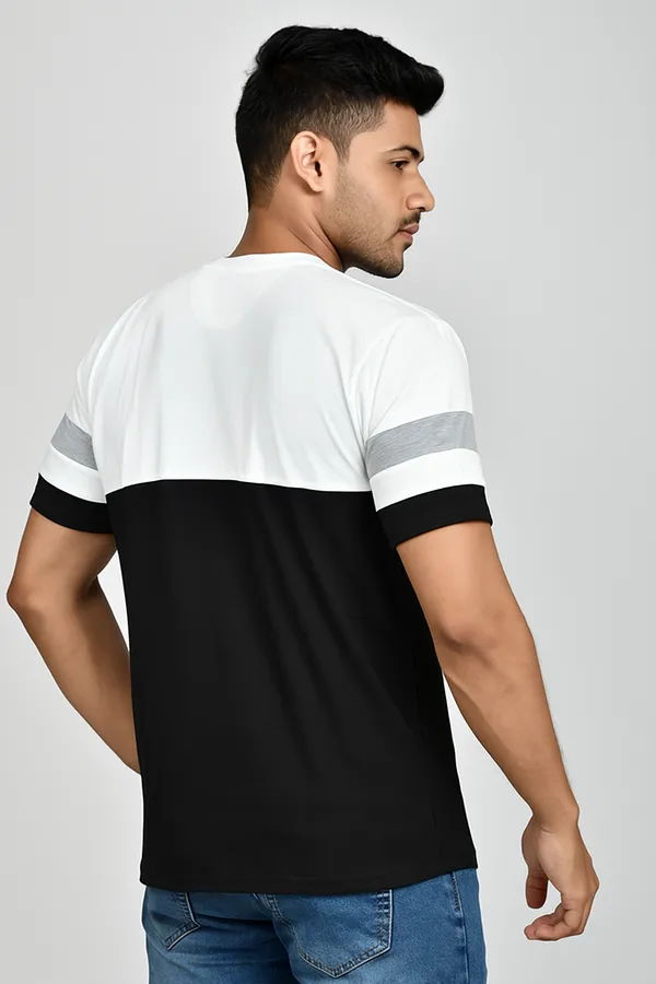 White_&_Grey_&_Black_Striped_Trendy_Round_Neck_T-Shirt