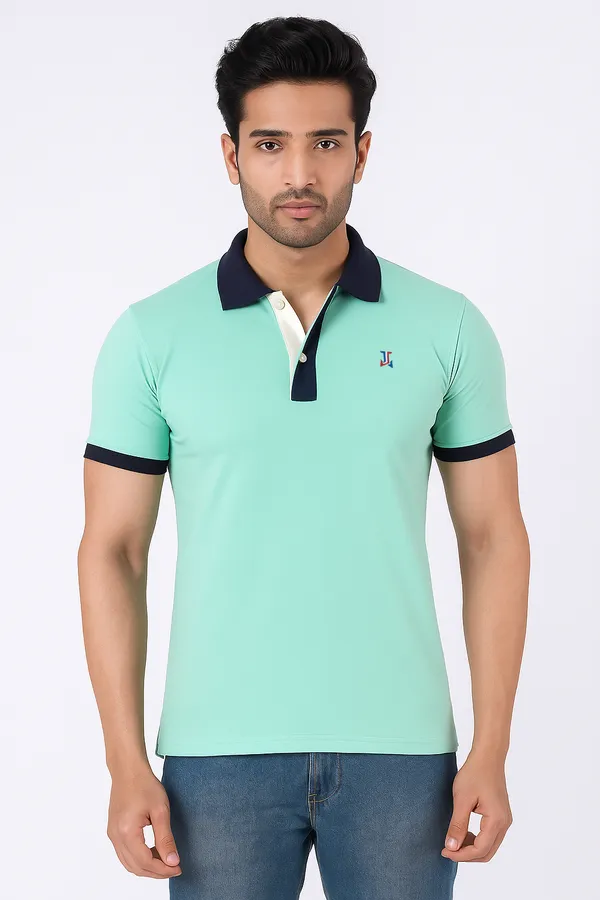Aqua_Green_Half_Sleeve_Pure_Cotton_Fabric_Polo_T-Shirt_|_For_Men