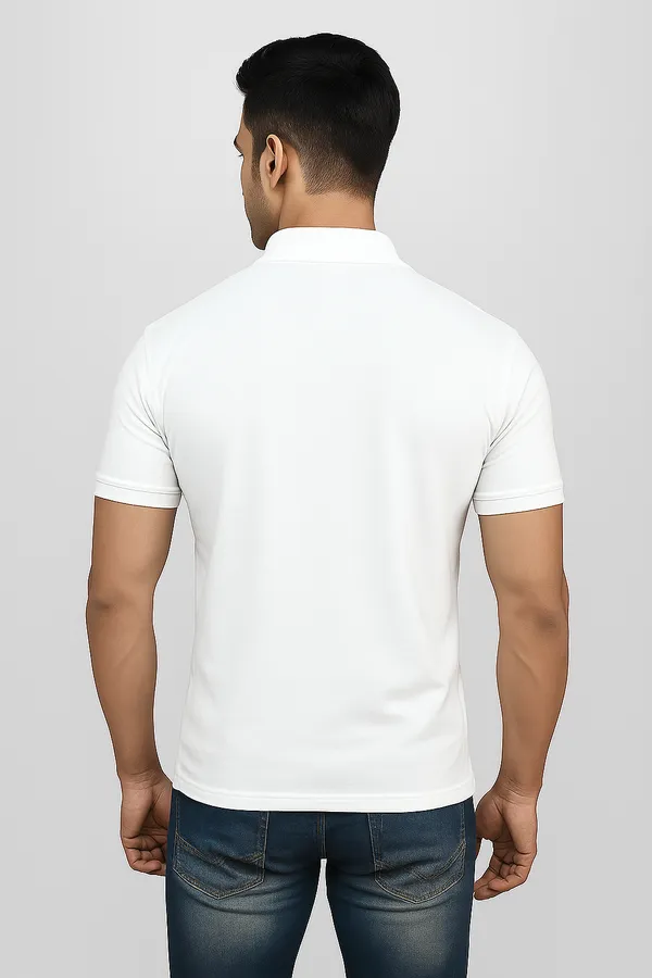 White_Half_Sleeve_Pure_Cotton_Fabric_Polo_T-Shirt_|_For_Men
