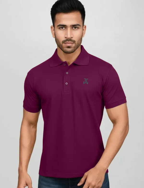Solid_Polo_Neck_Pure_Cotton_Wine_Colour_T-Shirt_For_Men