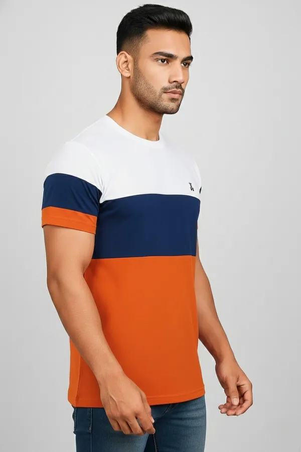 White,_Navy_Blue_&_Orange_Striped_Trendy_Round_Neck_T-Shirt