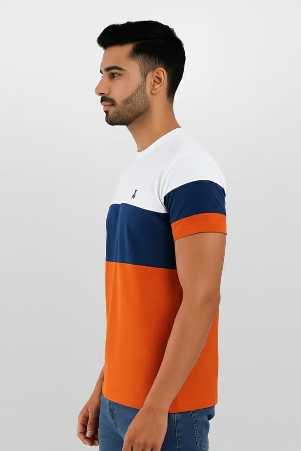 White,_Navy_Blue_&_Orange_Striped_Trendy_Round_Neck_T-Shirt