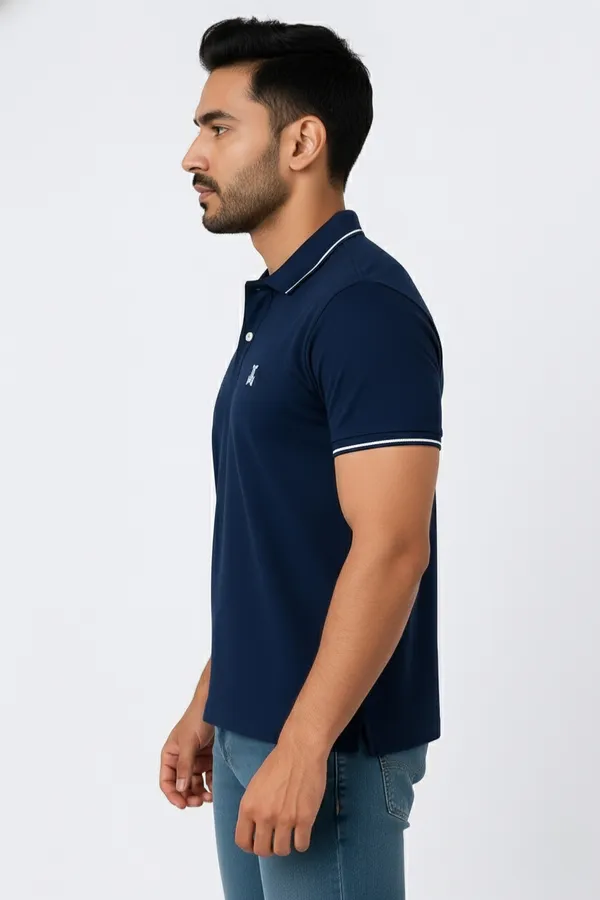Navy_Blue_Half_Sleeve_Poly_Cotton_Fabric_Polo_T-Shirt_|_For_Men