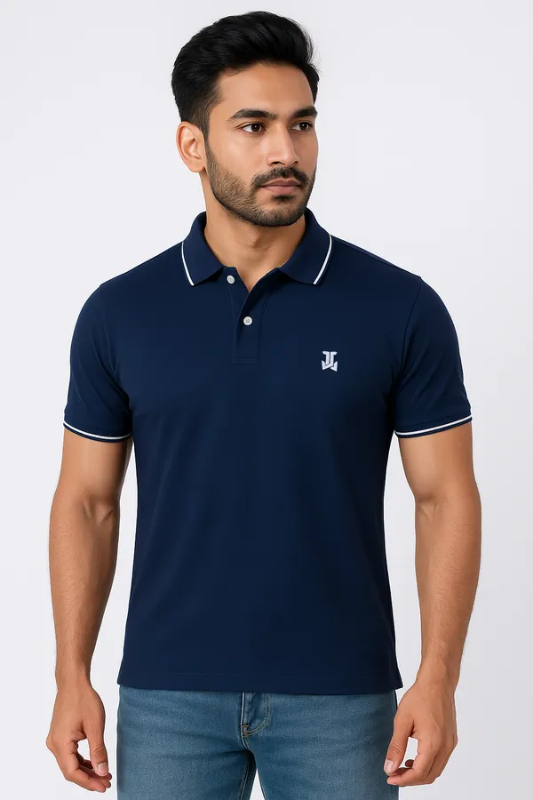 Navy_Blue_Half_Sleeve_Poly_Cotton_Fabric_Polo_T-Shirt_|_For_Men