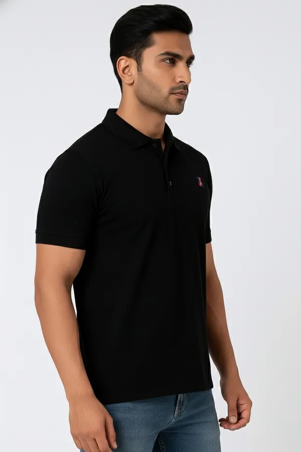 Black_Half_Sleeve_Pure_Cotton_Fabric_Polo_T-Shirt_|_For_Men
