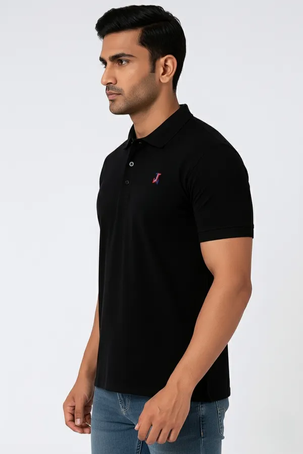 Black_Half_Sleeve_Pure_Cotton_Fabric_Polo_T-Shirt_|_For_Men