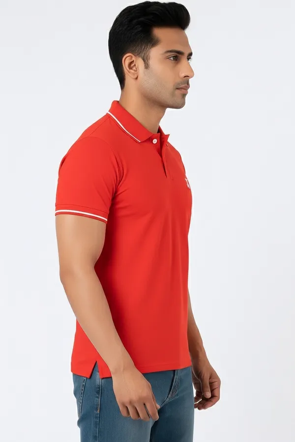 Red_Half_Sleeve_Poly_Cotton_Fabric_Polo_T-Shirt_|_For_Men