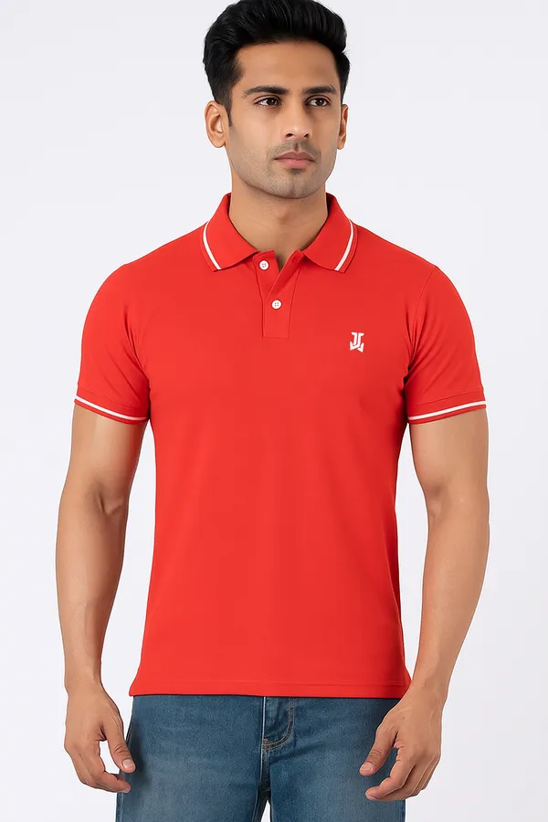 Red_Half_Sleeve_Poly_Cotton_Fabric_Polo_T-Shirt_|_For_Men