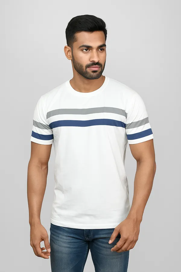 White_&_Grey_&_Blue_Striped_Trendy_Round_Neck_T-Shirt