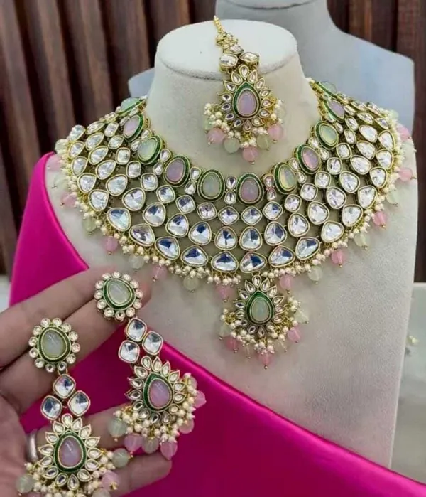 Multicolor_Gold_Plated_Necklace,_Earring_&_Maang_Tikka_Set_For_Women