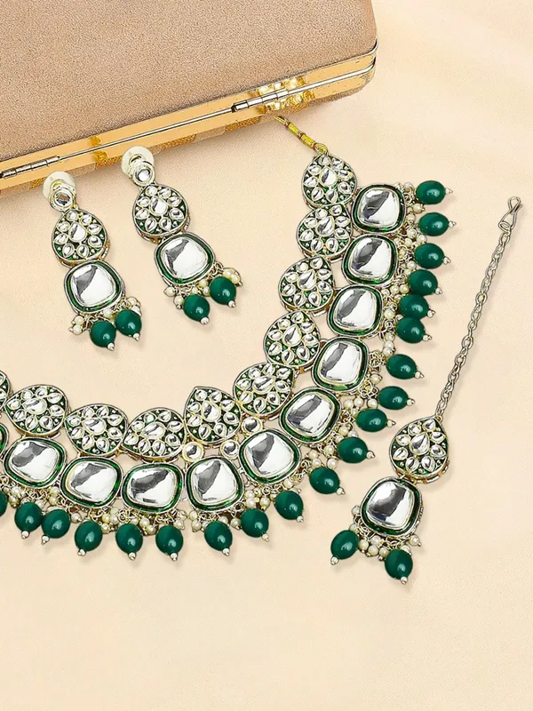 Multicolor_Gold_Plated_Necklace,_Earring_&_Maang_Tikka_Set_For_Women