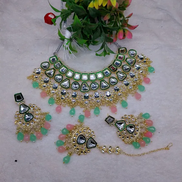 Pink_Rhodium_Necklace,_Mangalsutra_&_Earring_Set_For_Women