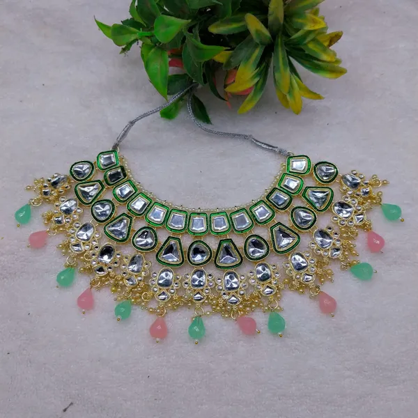 Pink_Rhodium_Necklace,_Mangalsutra_&_Earring_Set_For_Women