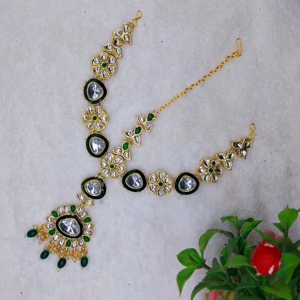 Green_Gold_Plated_Necklace,_Earring_&_Maang_Tikka_Set_For_Women