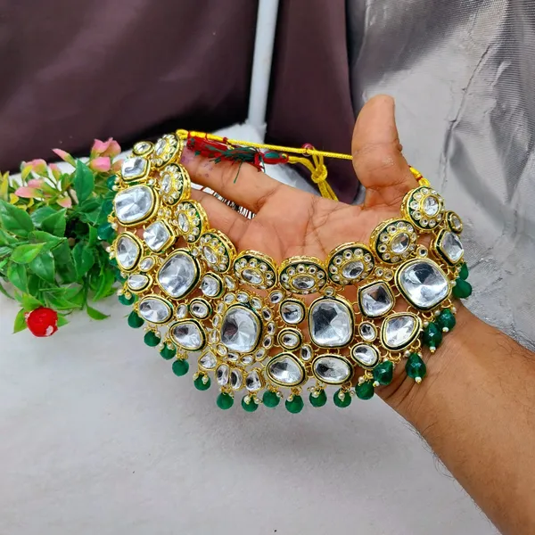 Green_Gold_Plated_Necklace,_Earring_&_Maang_Tikka_Set_For_Women
