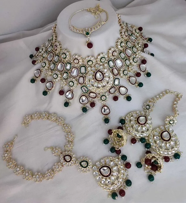 Green_&_Maroon_Gold_Plated_Necklace,_Earring,_Maang_Tikka_&_Nose_Ring_Set_For_Girls_&_Women