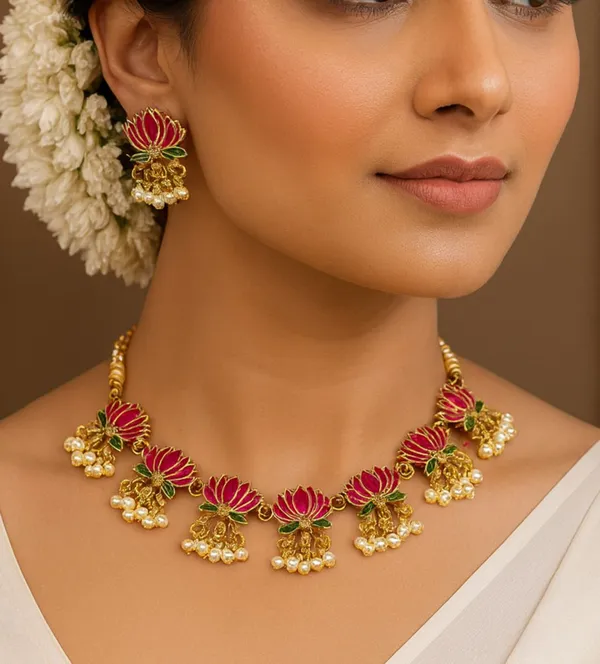 Pink_Gold_Plated_Earring_&_Necklace_Set_For_Girls_&_Women