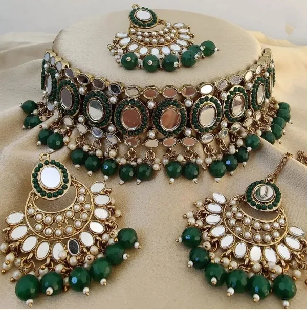 Green_&_Gold_Gold_Plated_Necklace,_Earring_&_Maang_Tikka_Set_For_Women