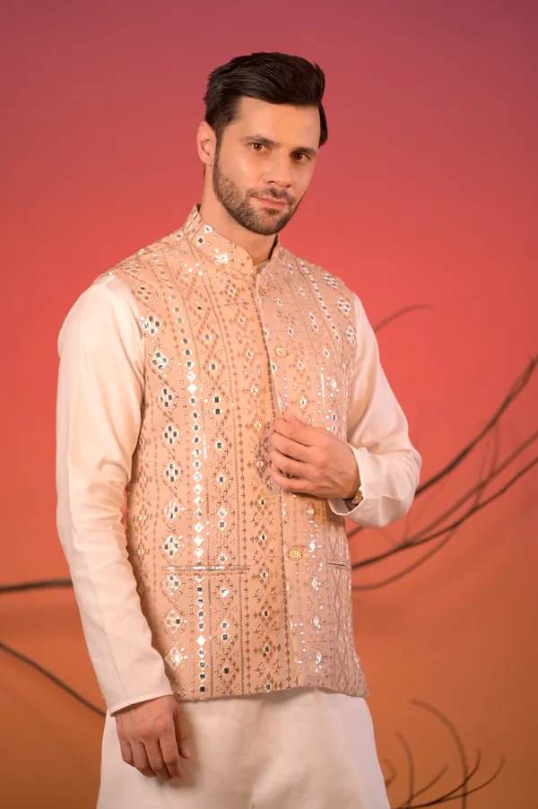 Beige_Mirror_Embroidered_Nehru_Jacket_For_Men