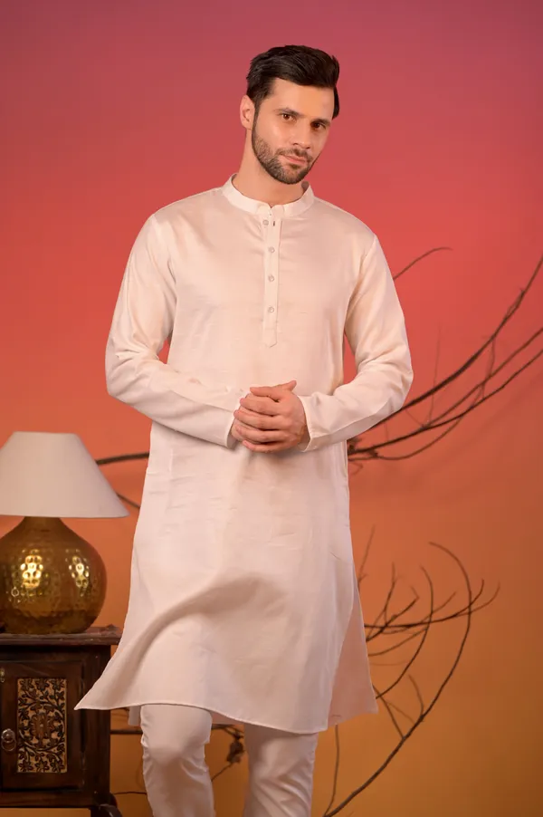 White_Satin_Linen_Kurta_With_Black_Hakoba_Sequin_Nehru_Jacket_&_Trousers_Set_For_Men