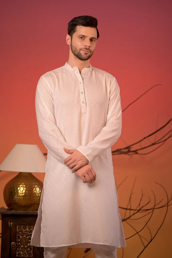 White_Jacquard_Kurta_With_Maroon_Diamond_Weave_Jacquard_Nehru_Jacket_&_Trousers_Set_For_Men