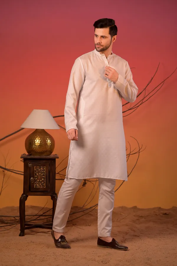 White_Jacquard_Kurta_With_Maroon_Diamond_Weave_Jacquard_Nehru_Jacket_&_Trousers_Set_For_Men