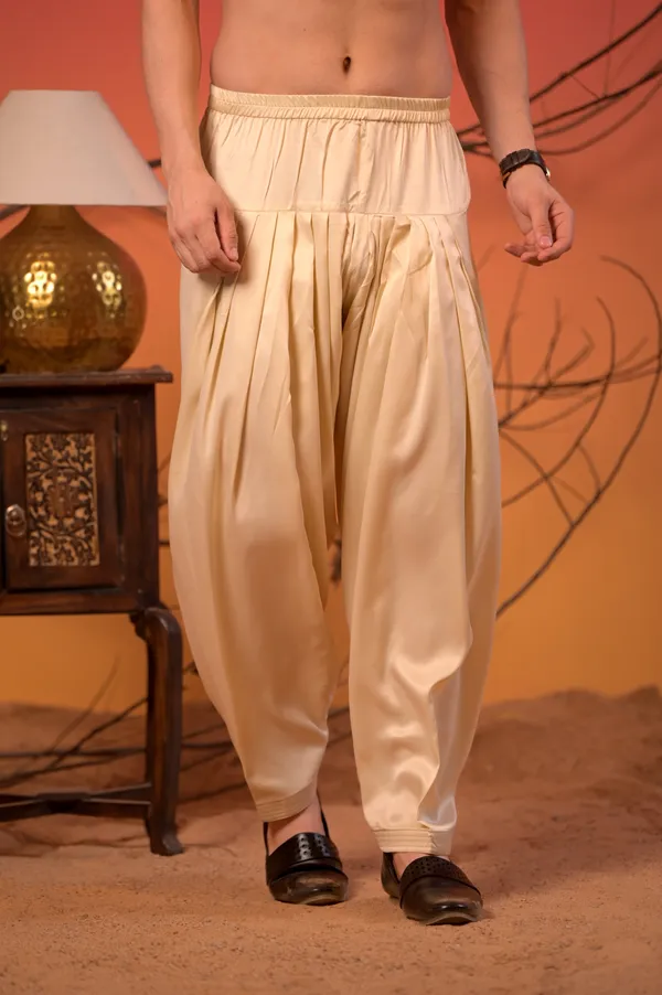 Beige_Cotton-Silk_Kurta_With_Silk_Thread_Diamond_Work_&_Cream_Salwar_Set_For_Men