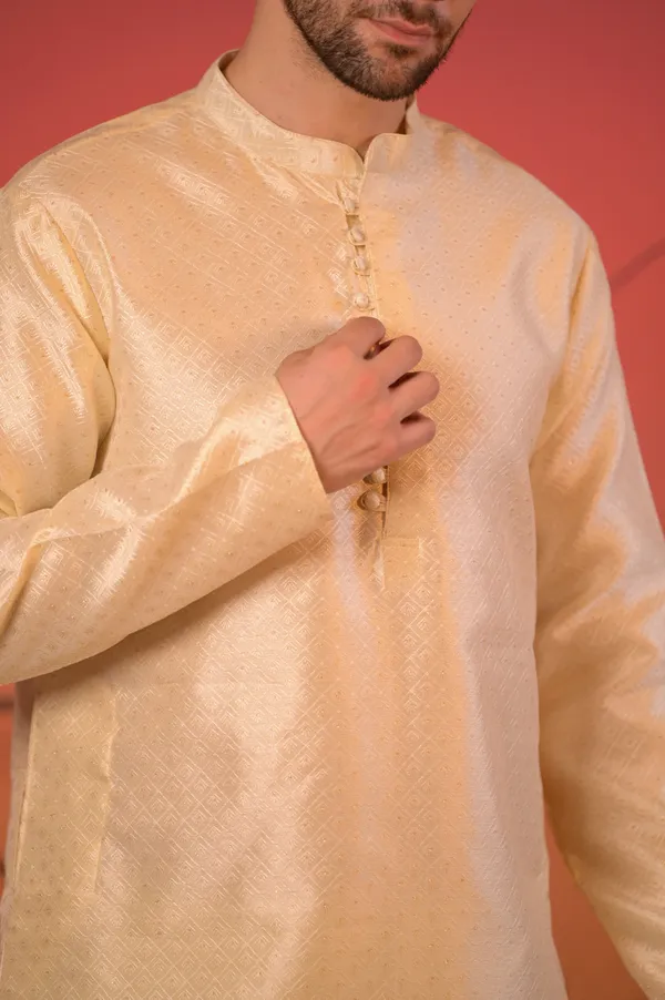 Off-White_Jacquard_Kurta_With_Subtle_Self-Design_&_White_Salwar_Set_For_Men