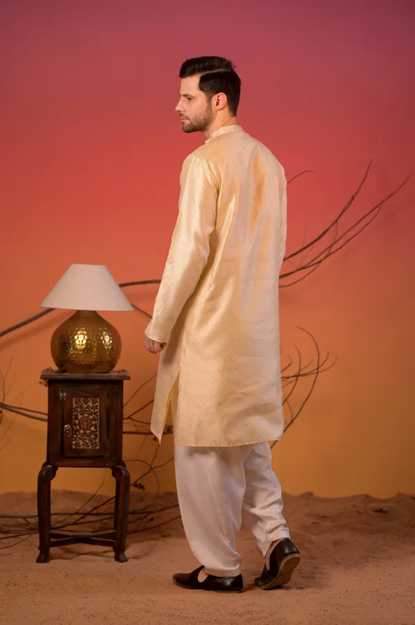 Off-White_Jacquard_Kurta_With_Subtle_Self-Design_&_White_Salwar_Set_For_Men
