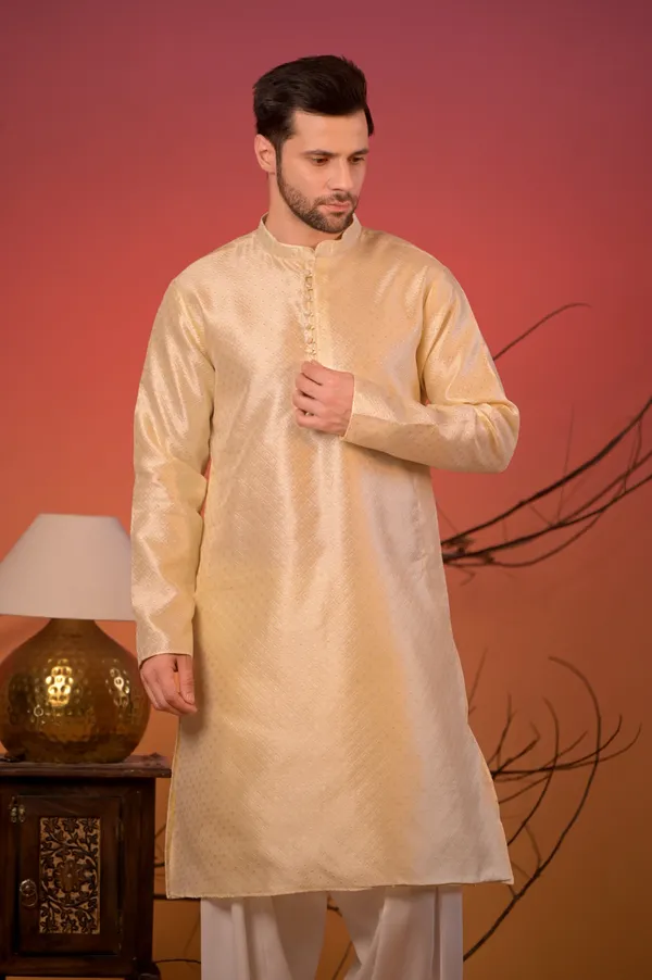 Off-White_Jacquard_Kurta_With_Subtle_Self-Design_&_White_Salwar_Set_For_Men