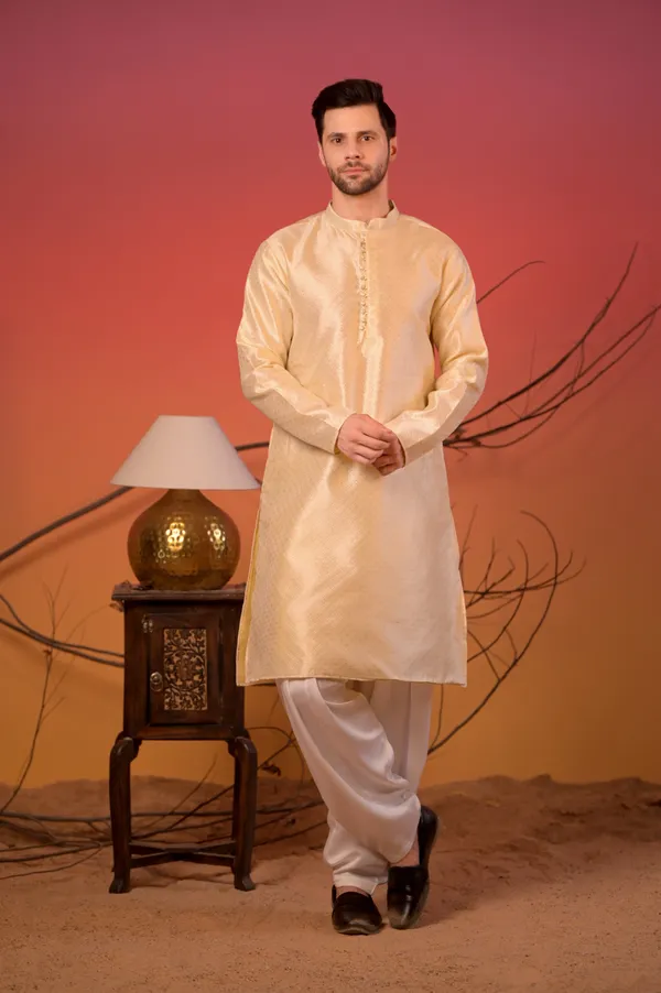 Off-White_Jacquard_Kurta_With_Subtle_Self-Design_&_White_Salwar_Set_For_Men