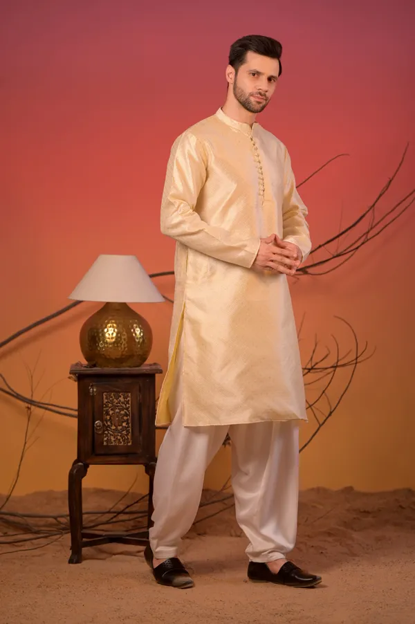 Off-White_Jacquard_Kurta_With_Subtle_Self-Design_&_White_Salwar_Set_For_Men