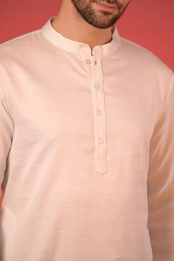 White_Satin_Linen_Kurta_With_White_Trousers_Set_For_Men