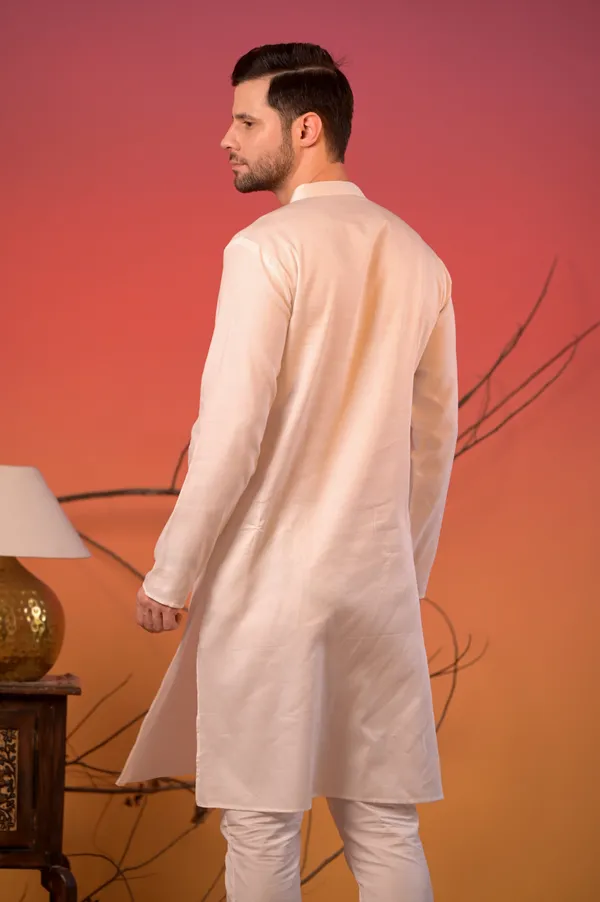 White_Satin_Linen_Kurta_With_White_Trousers_Set_For_Men