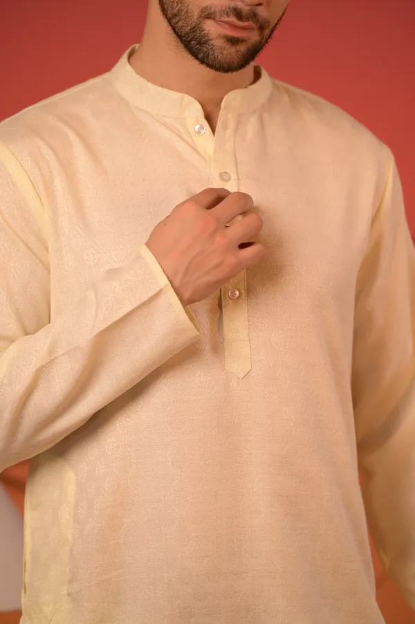Cream_Jacquard_Kurta_With_Intricate_Self-Woven_Motifs_For_Men