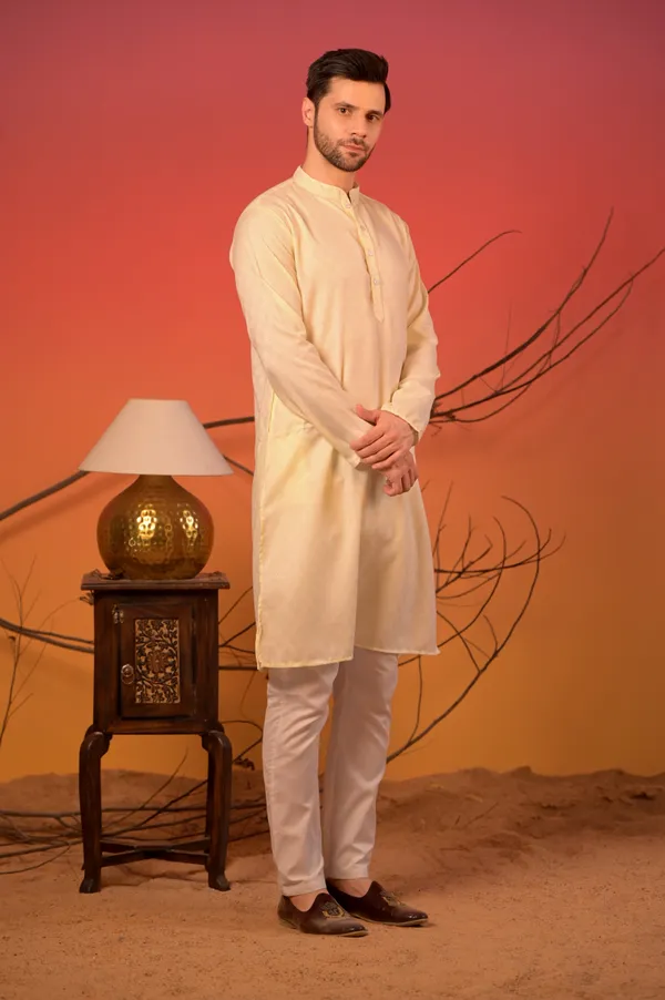 Cream_Jacquard_Kurta_With_Intricate_Self-Woven_Motifs_For_Men