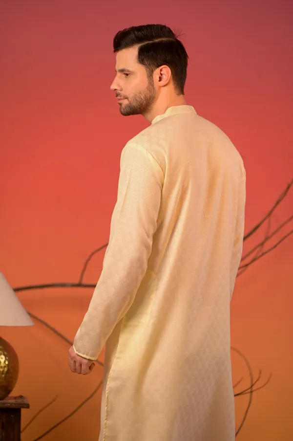 Cream_Jacquard_Kurta_With_Intricate_Self-Woven_Motifs_For_Men