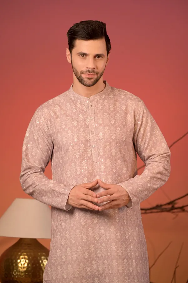 Dusty_Purple_Cotton_Kurta_With_Subtle_Sequin_Detailing_&_Trousers_Set_For_Men