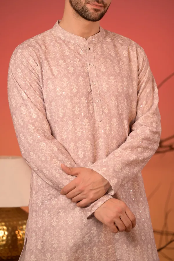 Dusty_Purple_Cotton_Kurta_With_Subtle_Sequin_Detailing_&_Trousers_Set_For_Men