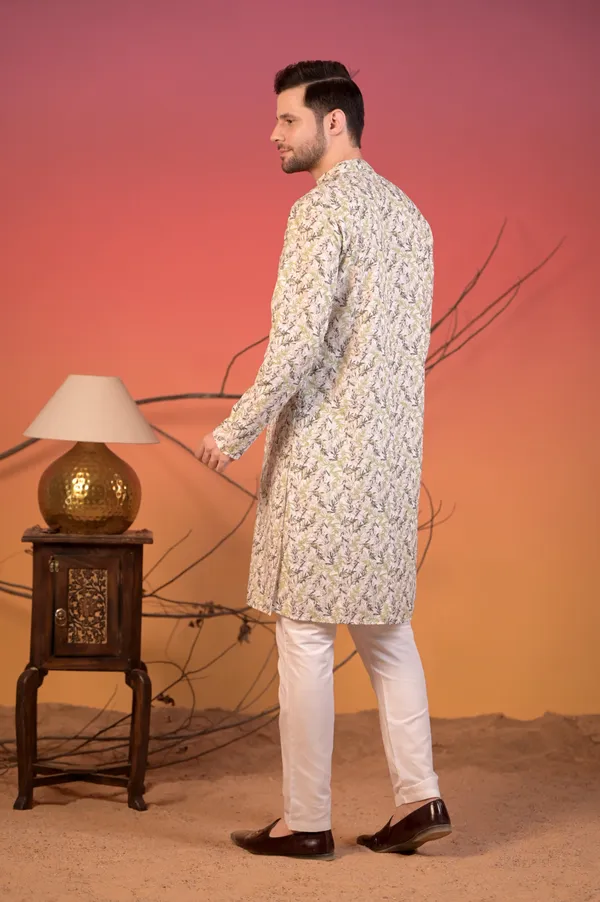 Ivory_Cotton_Kurta_With_All-Over_Chikan_Embroidery_In_Leaf_Motif_&_Trousers_Set_For_Men