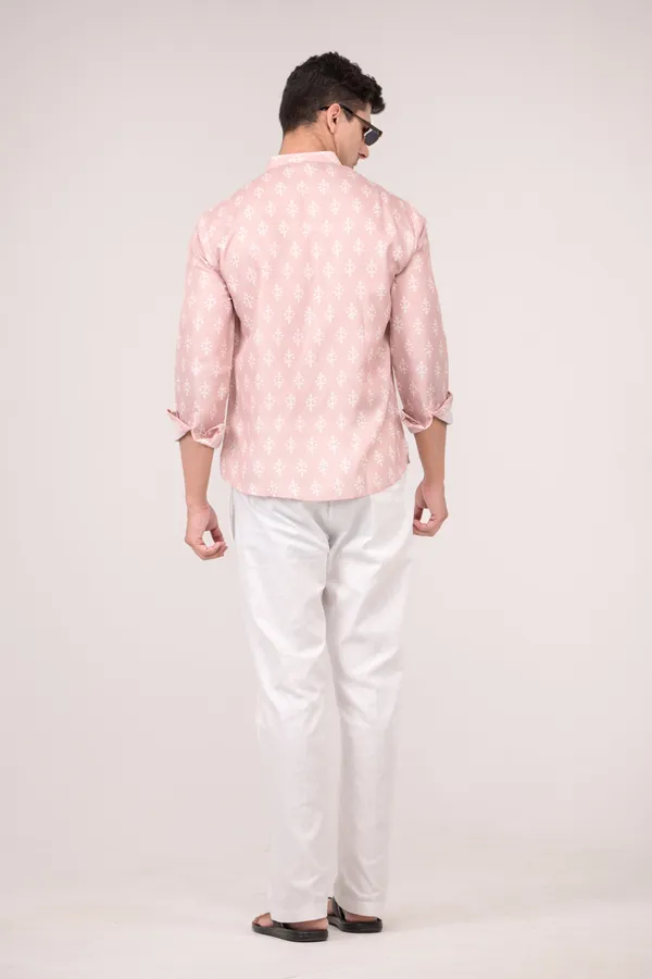 Blush_Pink_Printed_Linen_Blend_Short_Kurta_For_Men