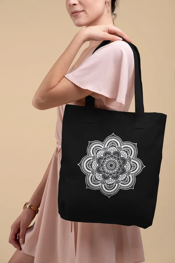 Black_Canvas_Abstract_Design_Tote_Bag_With_Zipper_And_Pocket
