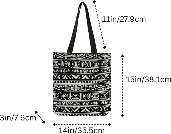 Black_&_White_Canvas_Abstract_Design_Tote_Bag_With_Zipper_And_Pocket