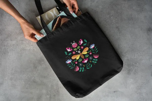 Black_Canvas_Butterfly_Tote_Bag_With_Zipper_And_Pocket