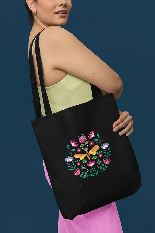 Black_Canvas_Butterfly_Tote_Bag_With_Zipper_And_Pocket