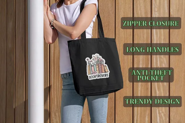 Black_Canvas_Books_Tote_Bag_With_Zipper_And_Pocket