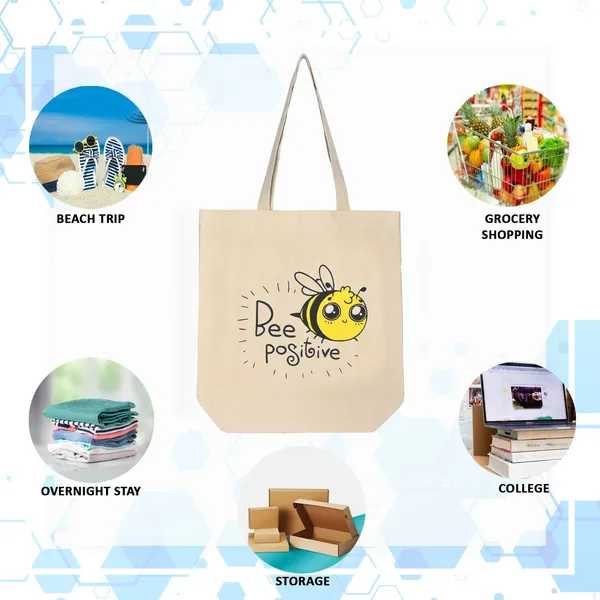 White_Canvas_Honeybee_Tote_Bag_With_Zipper_And_Pocket