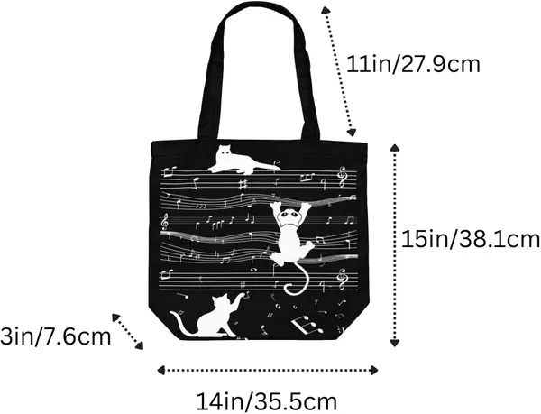Black_&_White_Canvas_Musical_Cat_Tote_Bag_With_Zipper_And_Pocket
