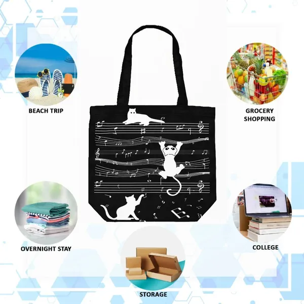Black_&_White_Canvas_Musical_Cat_Tote_Bag_With_Zipper_And_Pocket
